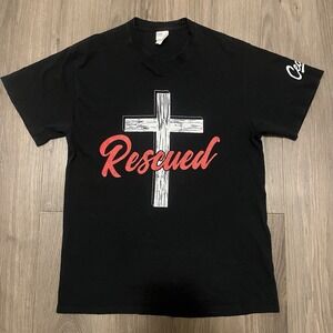 Vintage Jesus Shirt Men‎ Medium Black Rescued Colossians 1:13 Christianity Y2K